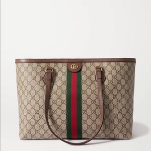GUCCI OPHIDIA GG MEDIUM TOTE IN BEIGE AND EBONY .